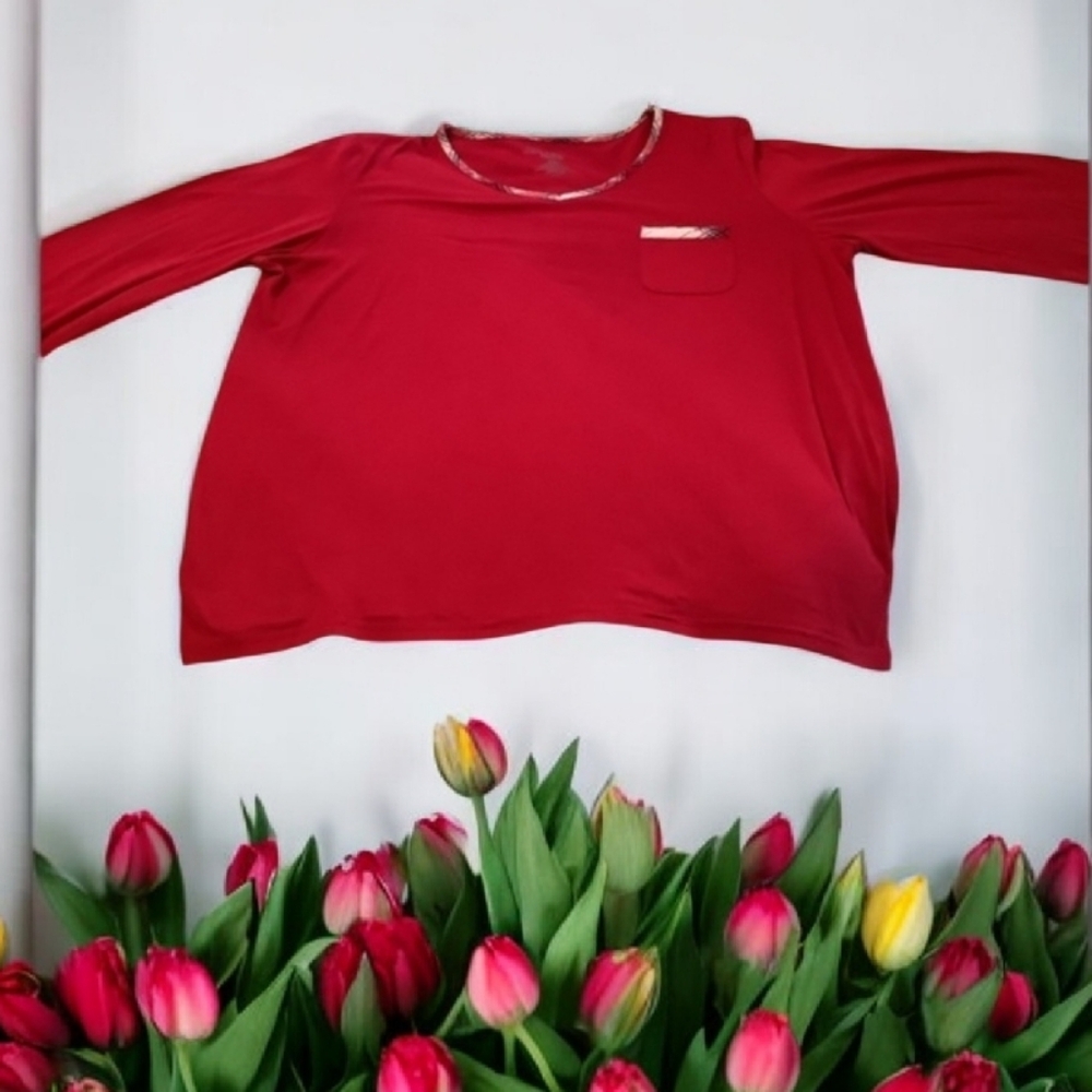 Croft & Barrow Maternity Pajama top long sleeves Red XXL front pocket